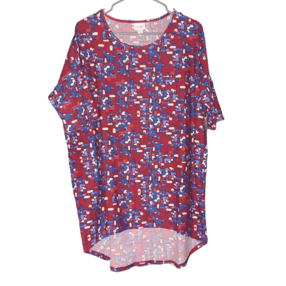 New Lularoe Irma Simply Comfortable Top Hi Low Tunic Shirt Size M Red White Blue